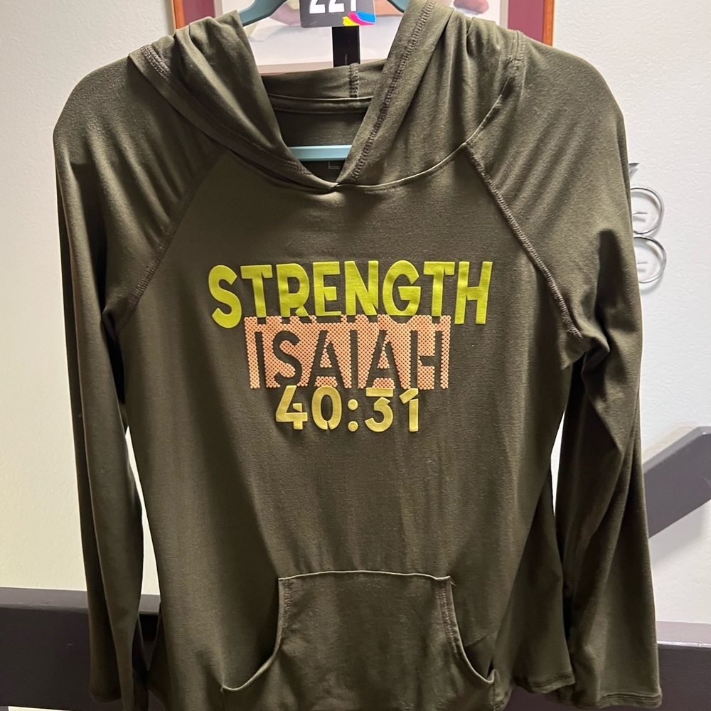 Olive Green Hoodie with Inspirational Print Isiah 40:31 #227